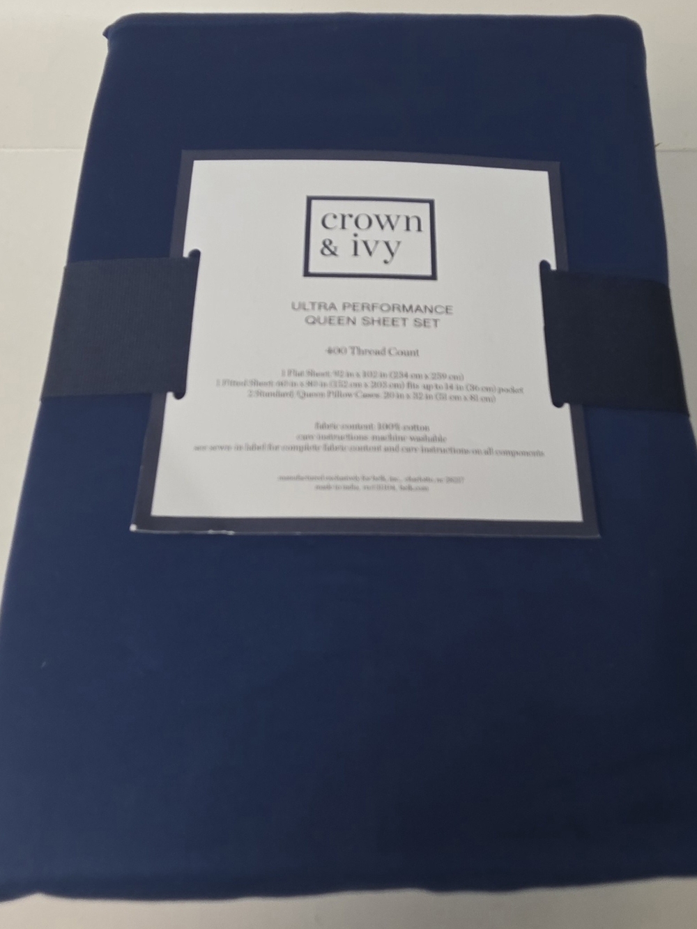 NWTs 100% Cotton Queen Set Crown & Ivy Ultra Performance Navy 400 Thread